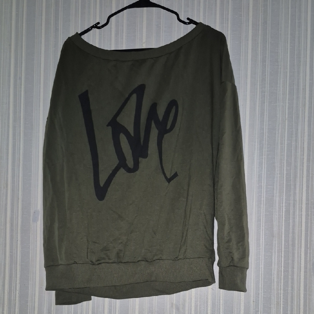 Womens Olive Off-the-Shoulder Sweater